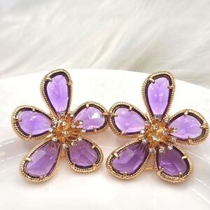 New 18k ANTHROPOLOGIE FLORAL TAPESTRY crystal glass flower earrings